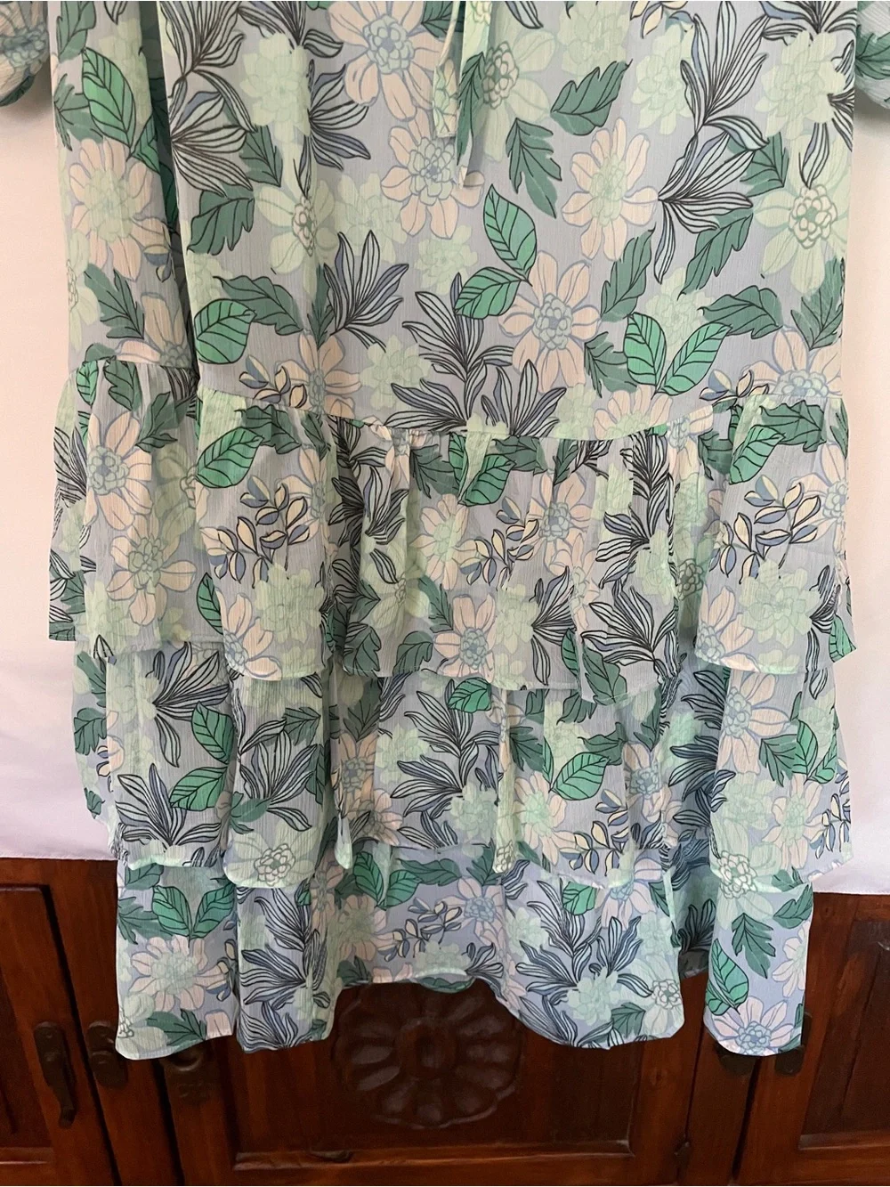 LOFT Floral Long Sleeve Tiered Maxi Dress Peace Blue Flowers Flowy Feminine Boho - Picture 2 of 7